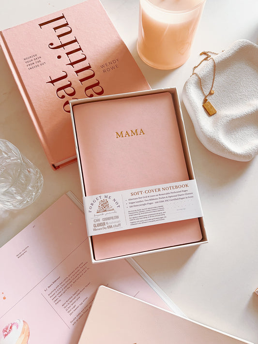 Personalised softcover leather notebook with MAMA in gold foil