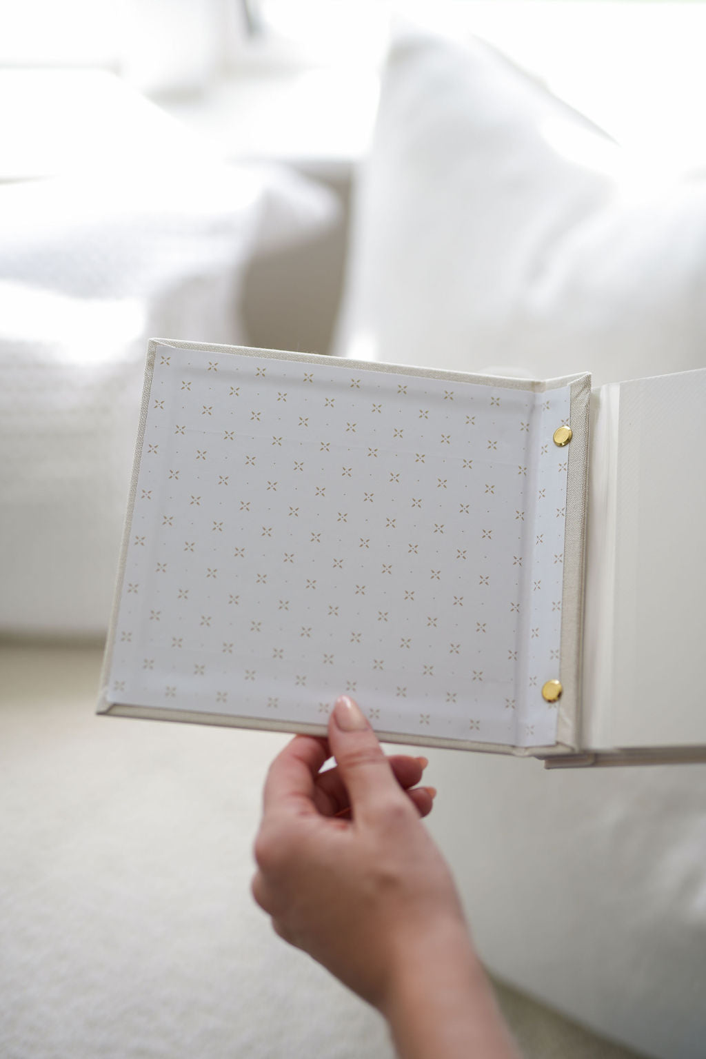 Inside the ivory Travel Photo Album, self-adhesive page ready for a travel photo